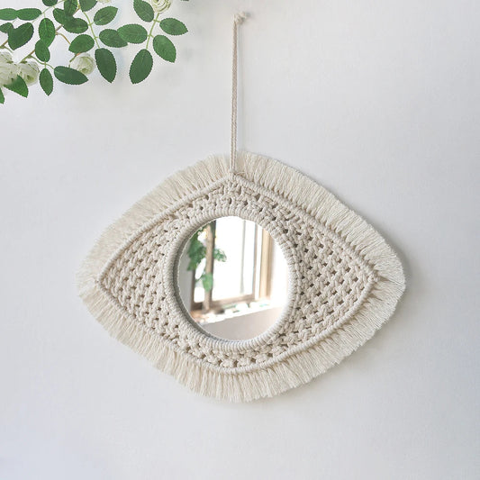 Boho Macrame Wall Mirror – Decorative Acrylic Mirror for Bedroom, Living Room & Bathroom Decor