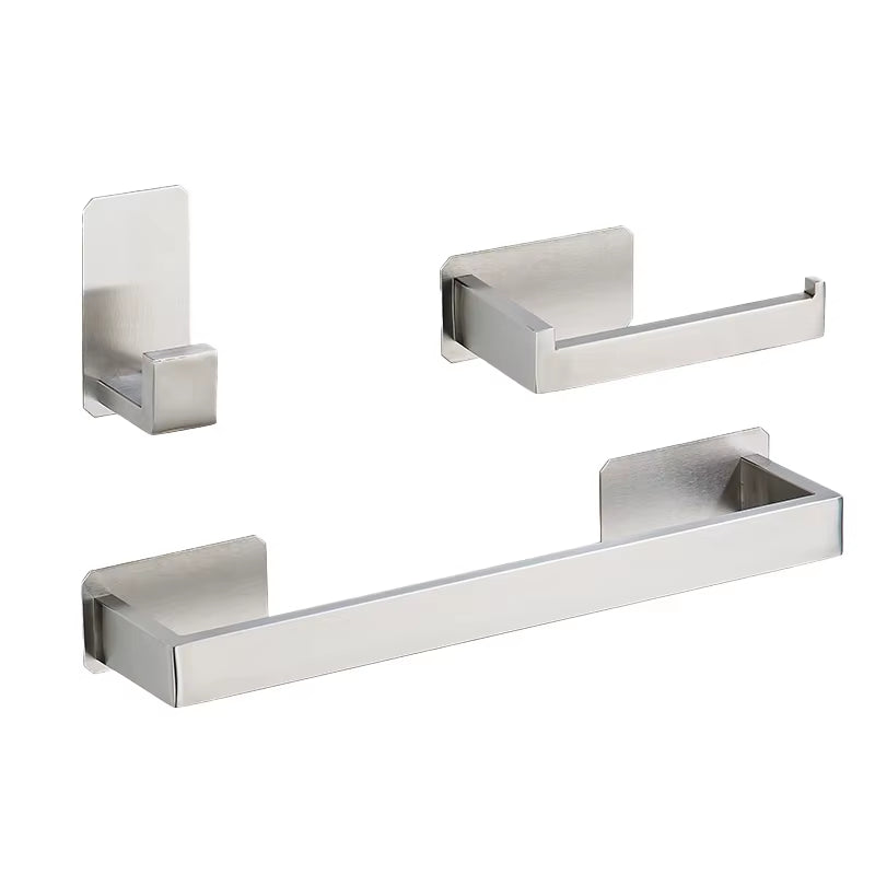 Self-Adhesive Silver Bathroom Hardware Kit Stainless Steel Toilet Paper Holder Towel Bar Towel Holder Hook Bathroom Accessories