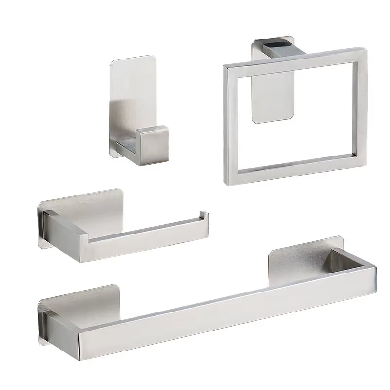 Self-Adhesive Silver Bathroom Hardware Kit Stainless Steel Toilet Paper Holder Towel Bar Towel Holder Hook Bathroom Accessories