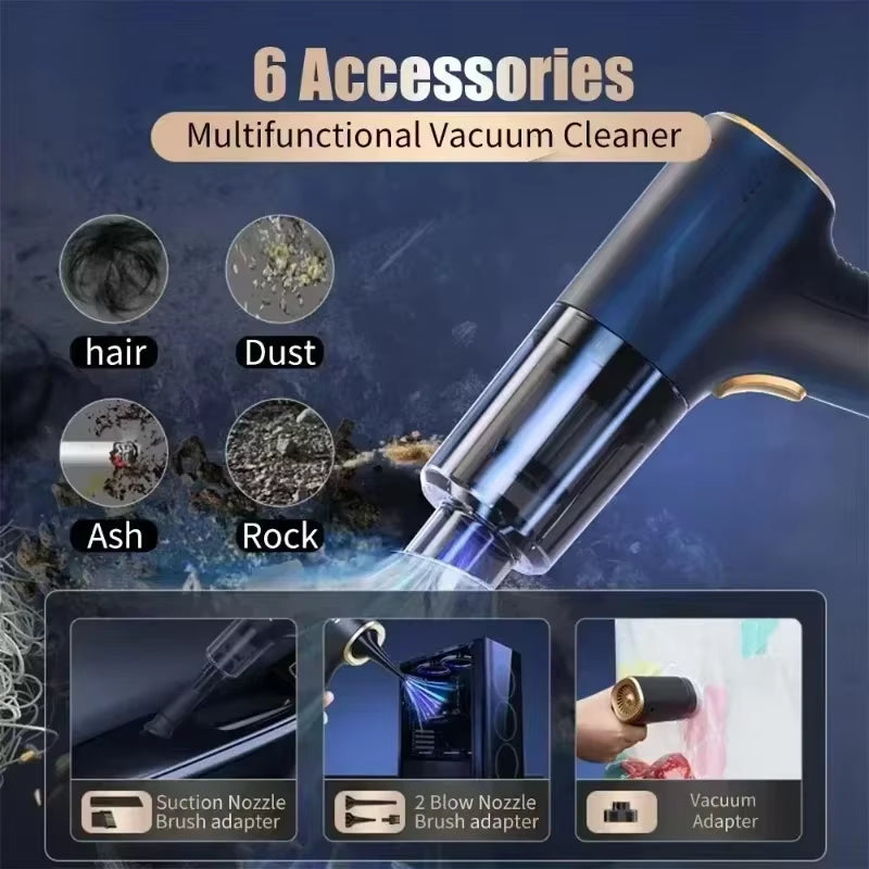 98000PA Mini Car Vacuum Cleaner – Wireless, Powerful Handheld Cleaner & Air Blower for Car and Home
