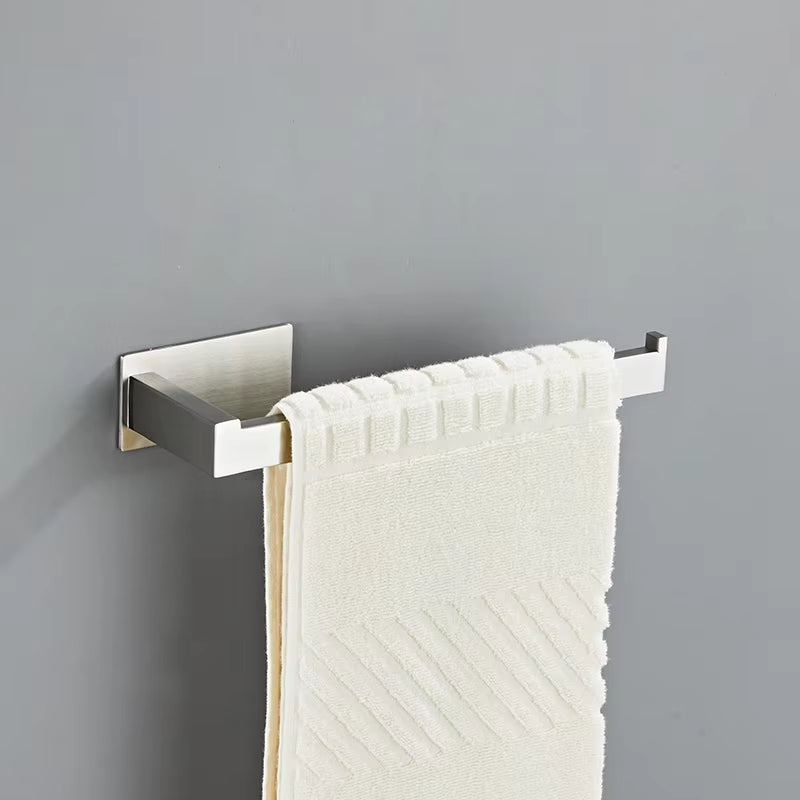 Self-Adhesive Silver Bathroom Hardware Kit Stainless Steel Toilet Paper Holder Towel Bar Towel Holder Hook Bathroom Accessories