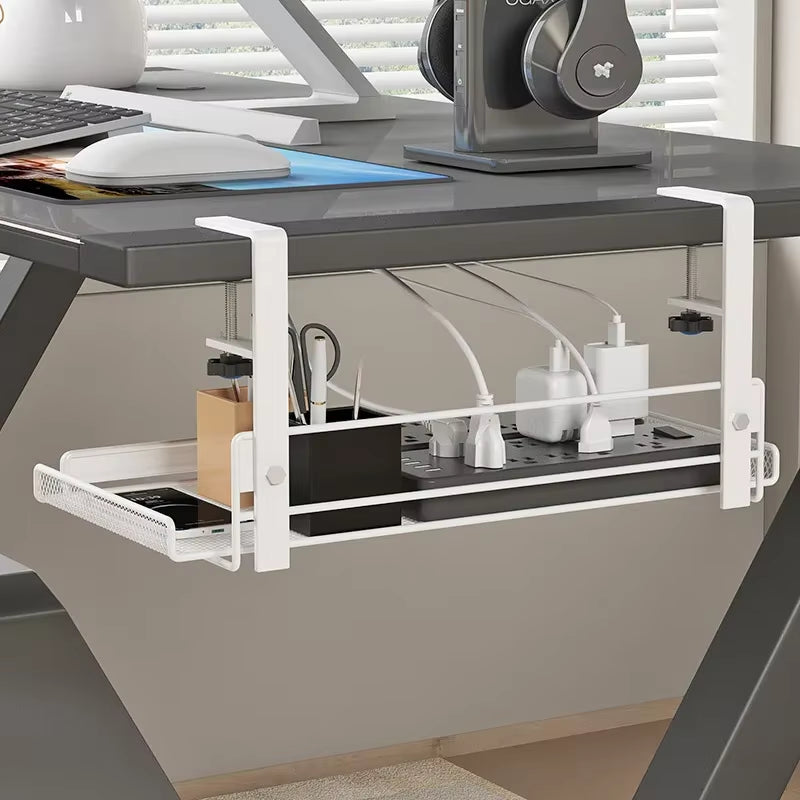 Under Desk Cable Management Tray – No-Drill Steel Wire Organizer for Desktop Storage