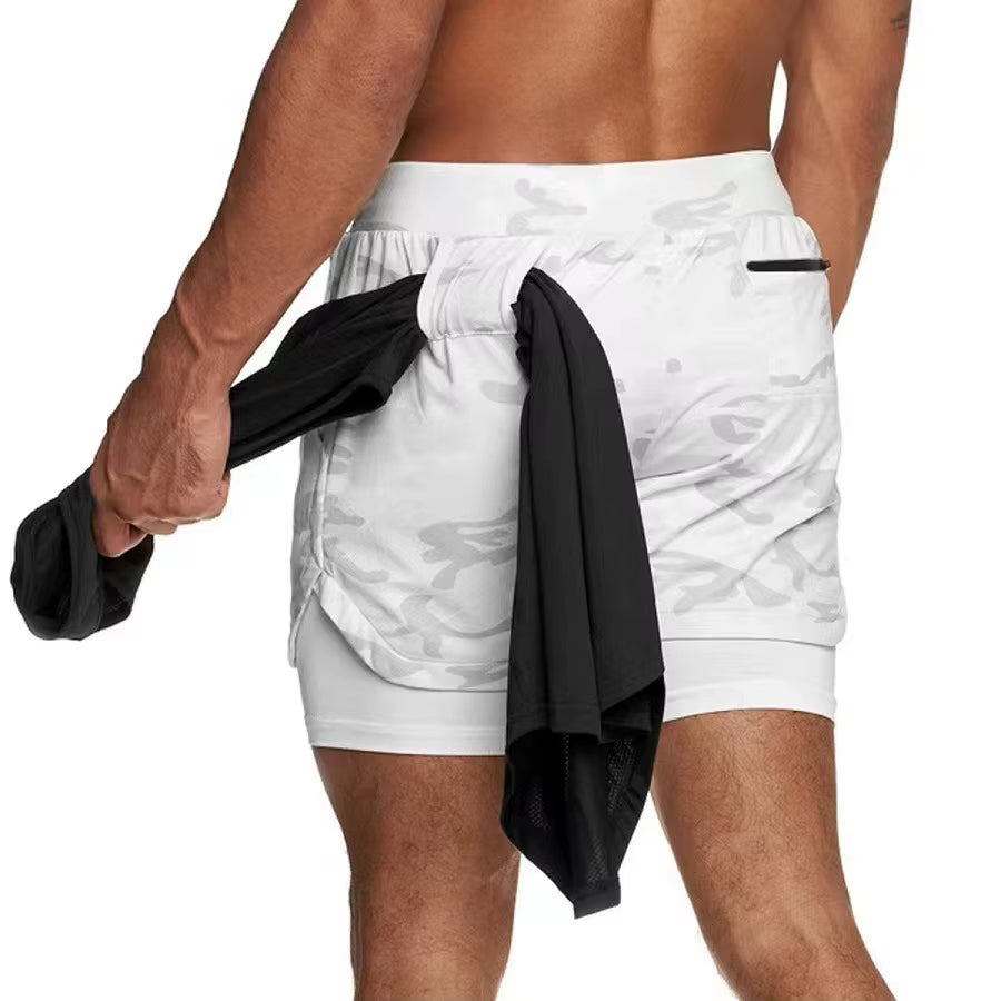 Men’s 2-in-1 Camo Running Shorts | Quick Dry Gym Fitness Workout Shorts