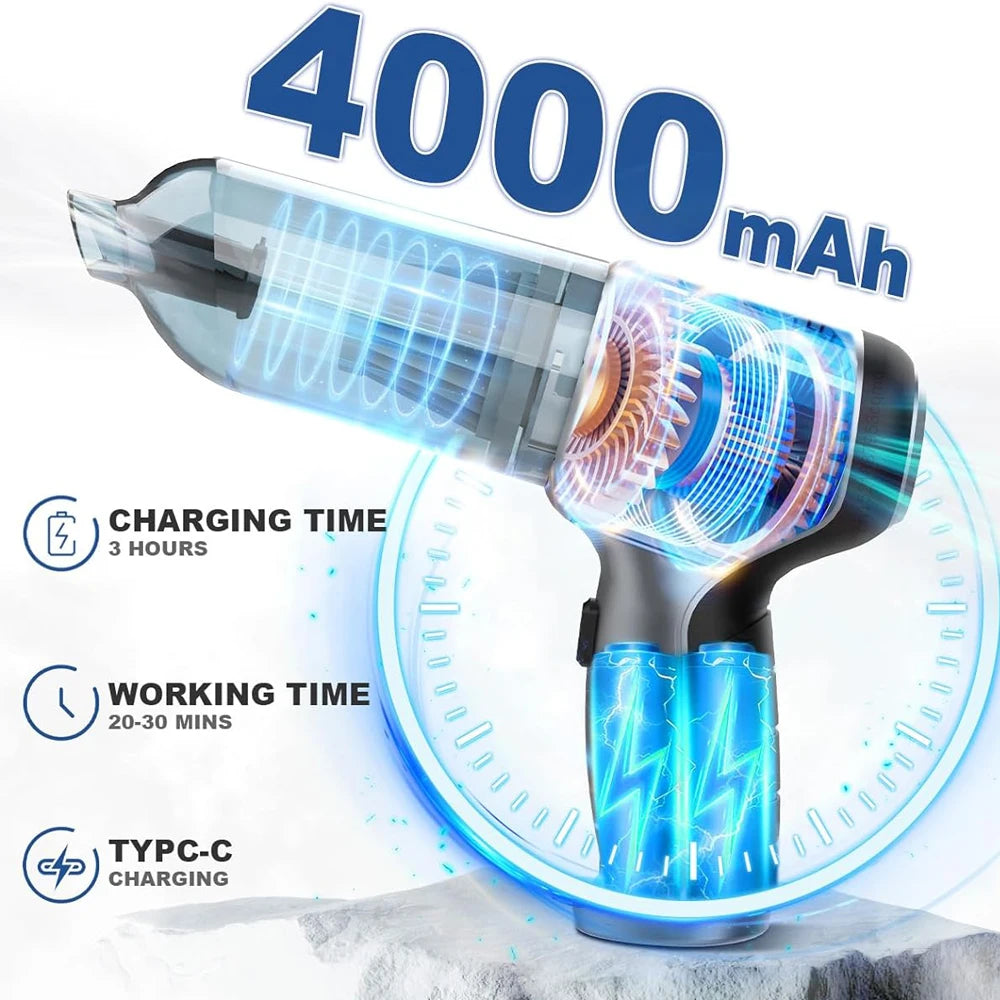Wireless Car Vacuum Cleaner – 95000PA Suction | Handheld Mini Vacuum & Blower for Home & Car