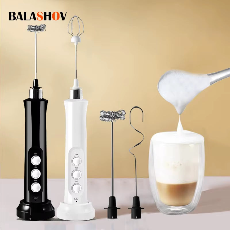 Rechargeable 3-in-1 Milk Frother – Electric Handheld Foam Maker with Mixing Heads