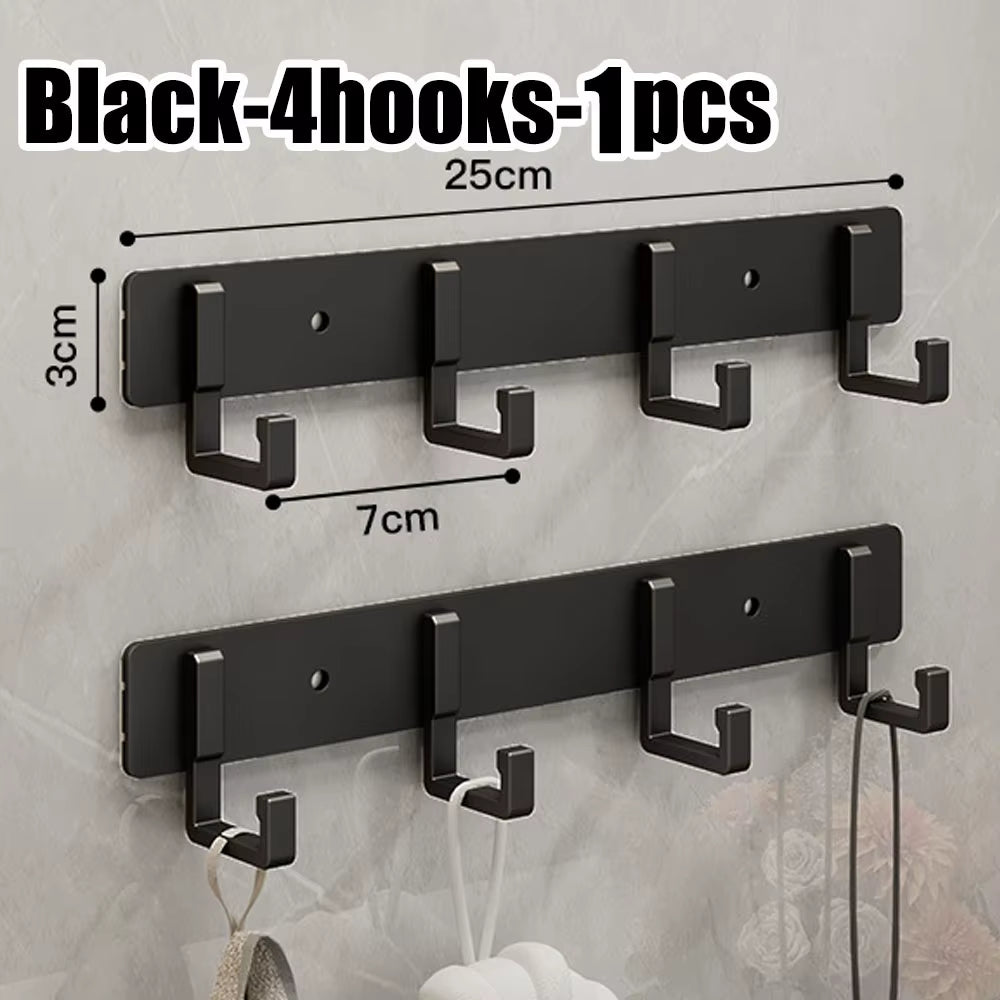 Wall Mounted Coat Rack with Black Hooks – Heavy Duty Towel & Robe Hanger for Bathroom, Kitchen & Entryway