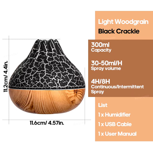 Volcano Air Humidifier 300ml – USB Cool Mist Diffuser with Ambient Night Light