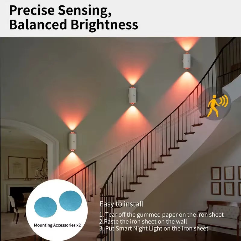RGB LED Motion Sensor Night Light – Rechargeable Wall Lamp with Magnetic Mount & Ambient Gradient