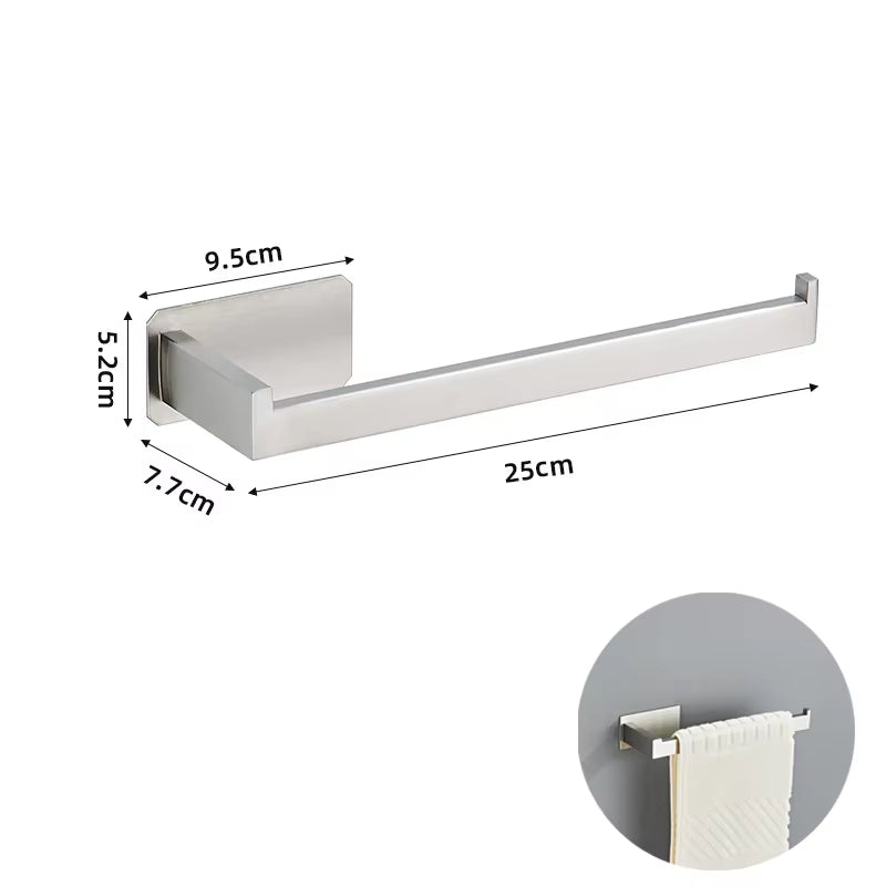 Self-Adhesive Silver Bathroom Hardware Kit Stainless Steel Toilet Paper Holder Towel Bar Towel Holder Hook Bathroom Accessories
