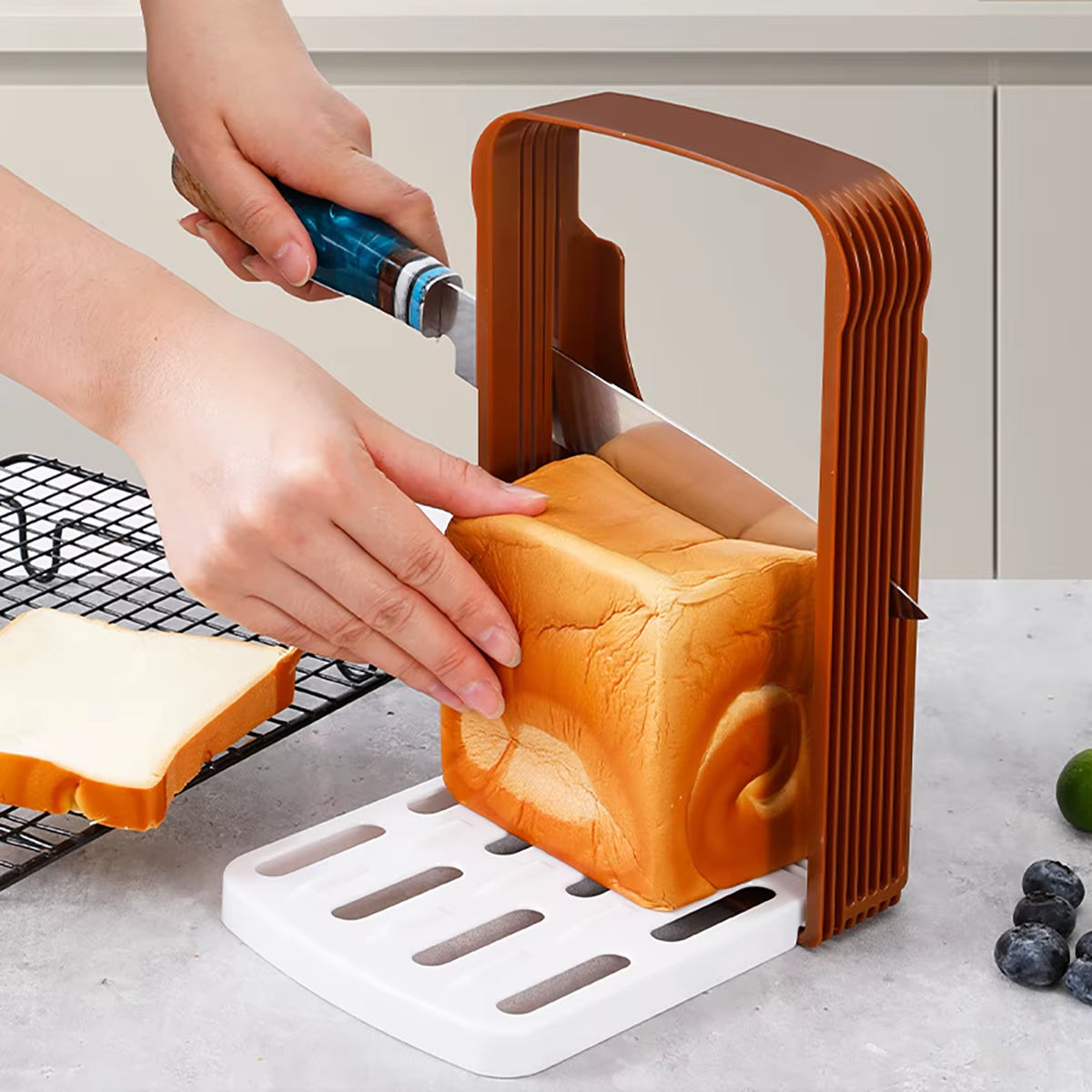 Foldable Bread and Toast Slicer Neat Uniform Slicing Baking Accessories Supplies Kitchen Gadgets Utensils Items Kitchen Tools