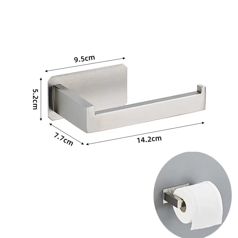 Self-Adhesive Silver Bathroom Hardware Kit Stainless Steel Toilet Paper Holder Towel Bar Towel Holder Hook Bathroom Accessories