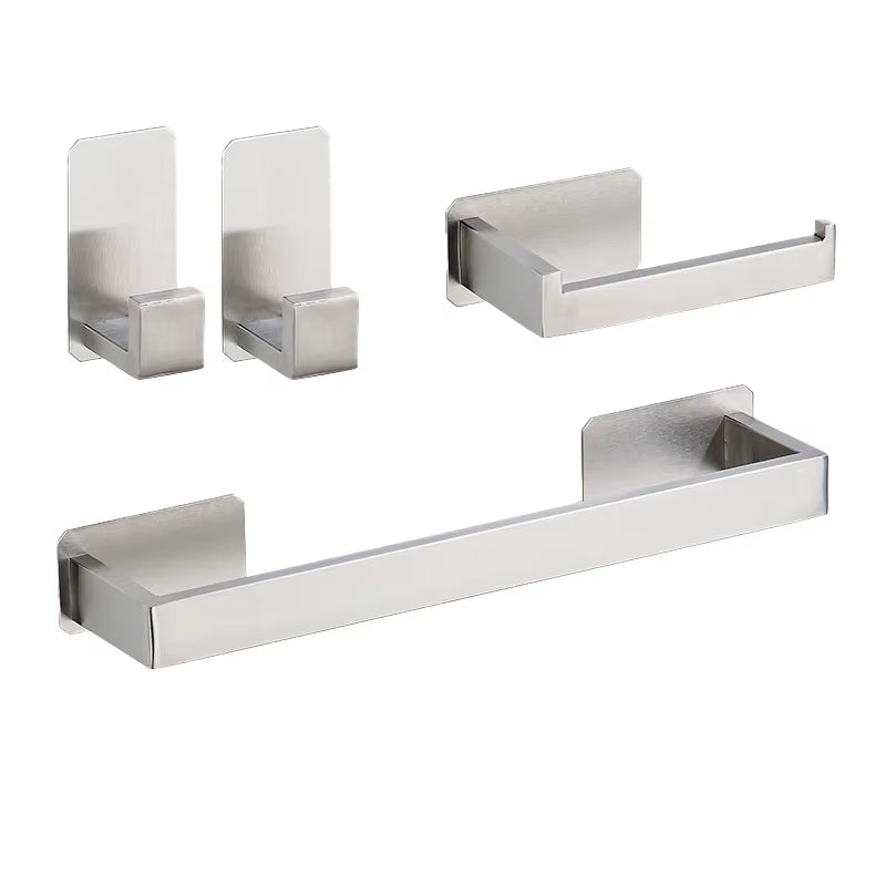 Self-Adhesive Silver Bathroom Hardware Kit Stainless Steel Toilet Paper Holder Towel Bar Towel Holder Hook Bathroom Accessories