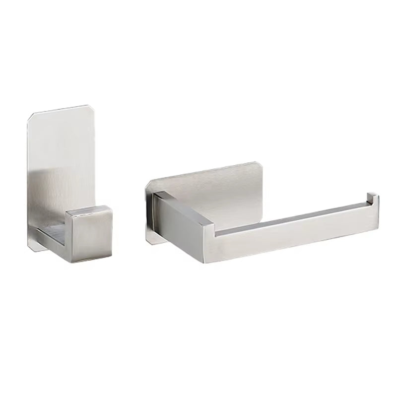 Self-Adhesive Silver Bathroom Hardware Kit Stainless Steel Toilet Paper Holder Towel Bar Towel Holder Hook Bathroom Accessories