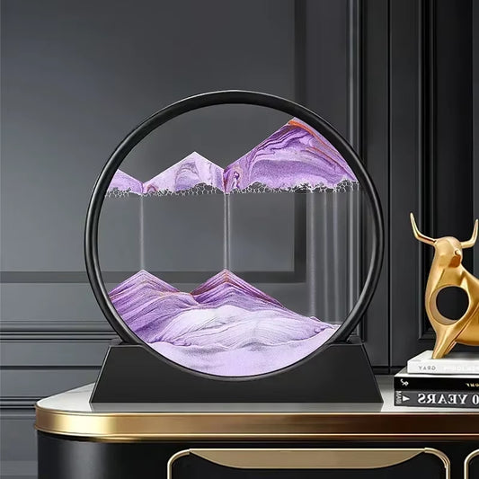 3D Moving Sand Art Picture - 7 Inch Round Glass Ocean Sandscape Hourglass Quick Sand Painting for Home Decor