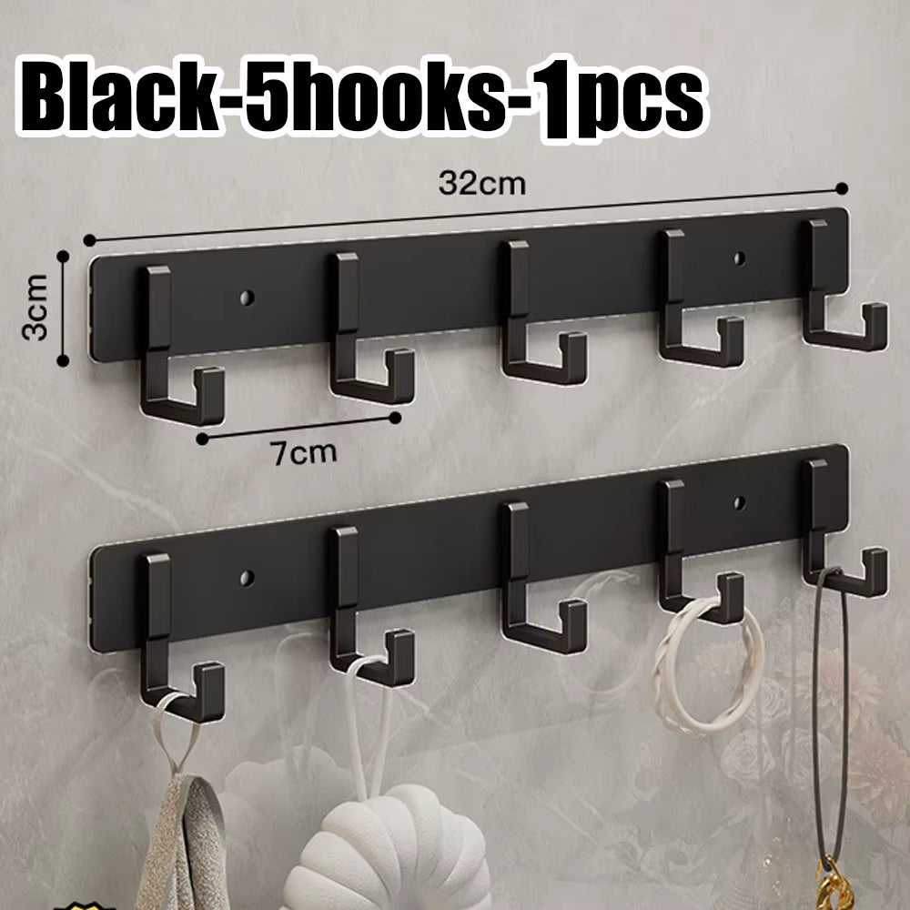 Wall Mounted Coat Rack with Black Hooks – Heavy Duty Towel & Robe Hanger for Bathroom, Kitchen & Entryway