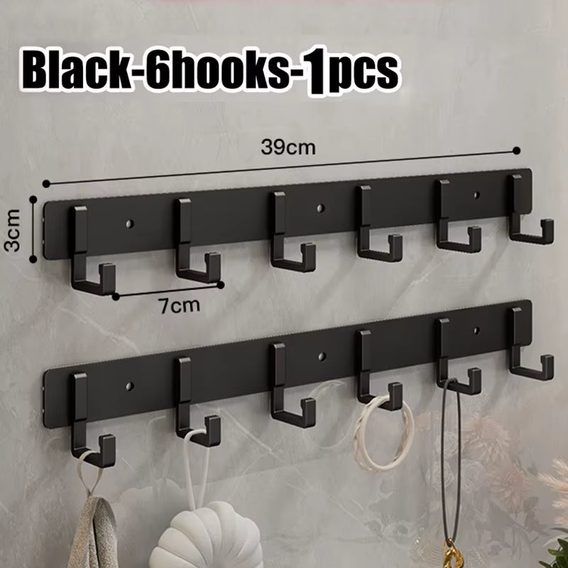 Wall Mounted Coat Rack with Black Hooks – Heavy Duty Towel & Robe Hanger for Bathroom, Kitchen & Entryway