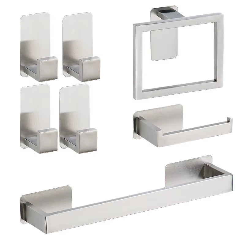Self-Adhesive Silver Bathroom Hardware Kit Stainless Steel Toilet Paper Holder Towel Bar Towel Holder Hook Bathroom Accessories