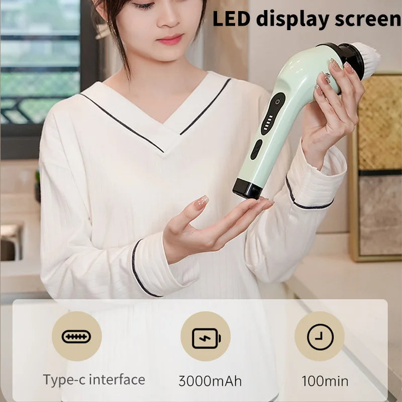 9-in-1 Electric Spin Cleaning Brush with LED Display for Home & Car