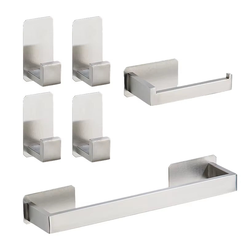 Self-Adhesive Silver Bathroom Hardware Kit Stainless Steel Toilet Paper Holder Towel Bar Towel Holder Hook Bathroom Accessories
