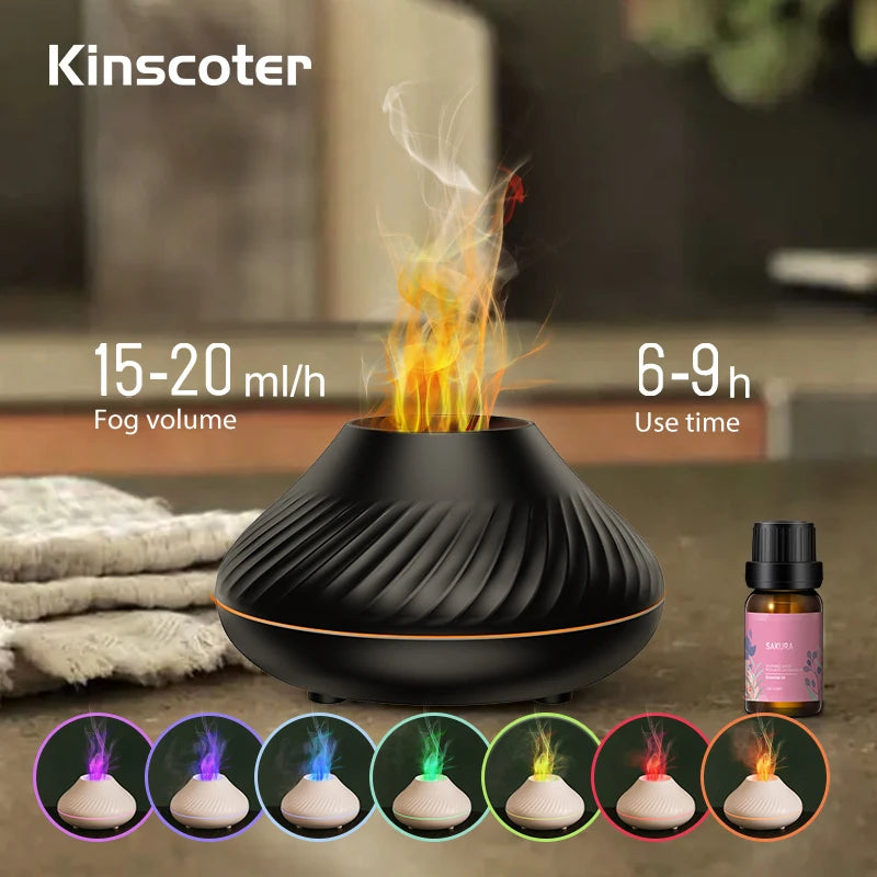 Volcanic Flame Essential Oil Diffuser – 130ml USB Aroma Humidifier with LED Night Light