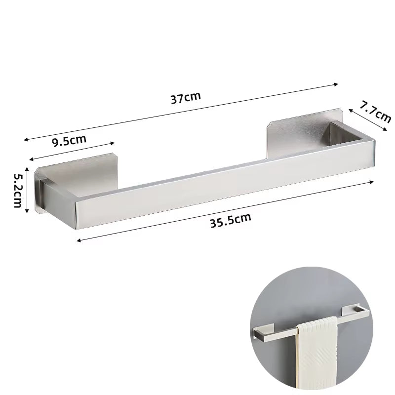 Self-Adhesive Silver Bathroom Hardware Kit Stainless Steel Toilet Paper Holder Towel Bar Towel Holder Hook Bathroom Accessories