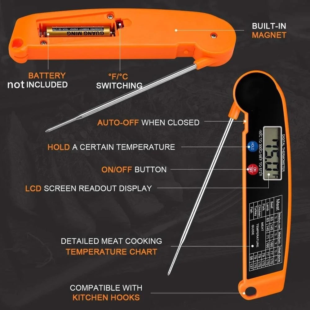 Digital Cooking Thermometer – Fast Read Food Probe for Meat, Water, BBQ & Oven Use