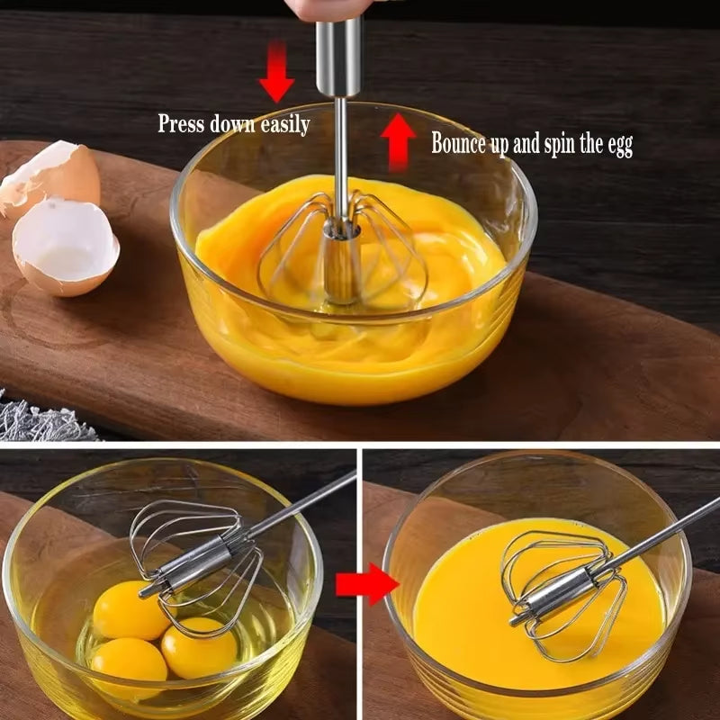 Stainless Steel Rotary Whisk with Beech Wood Handle – Semi-Automatic Hand Mixer G041