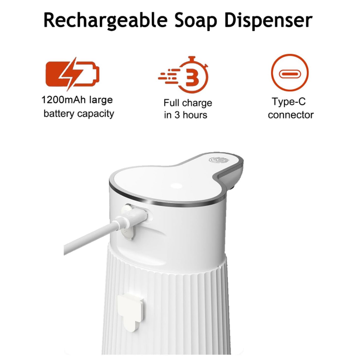 380ML Automatic Foam Soap P11 Dispenser Bathroom Smart Washing Hand Machine with USB Charging White ABS Material