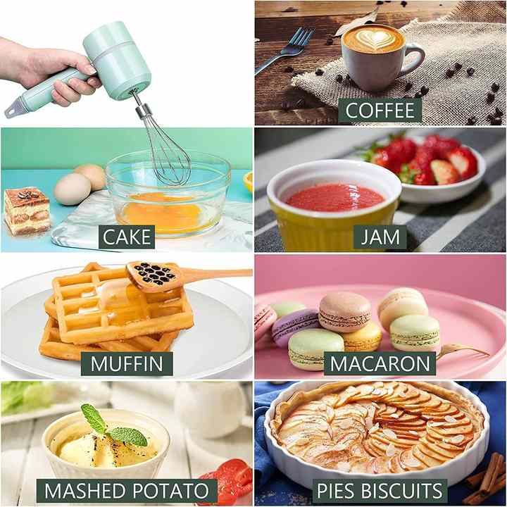 USB Electric Food Mixer Wireless Hand Blender Portable Garlic Crusher 3 Speeds Dough Cream Egg Beater Baking Masher Kitchen Tool