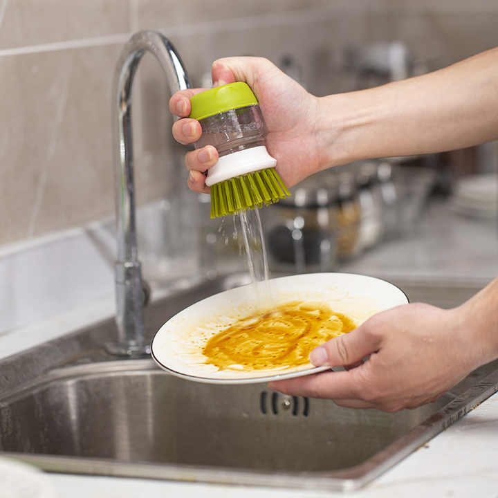 Dishwashing Brush with Soap Dispenser – Kitchen Cleaning Brush with Holder – Household Sink Scrubber