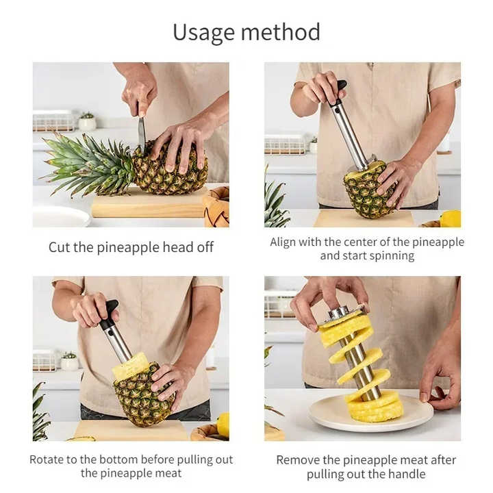 Stainless Steel Pineapple Corer & Slicer – 3-in-1 Fruit Peeler, Cutter, Spiral Slicer Tool