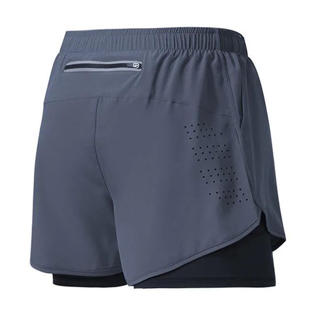 Men’s Quick-Dry Double Layer Running and Training Shorts Black Fitness Workout Gym Shorts