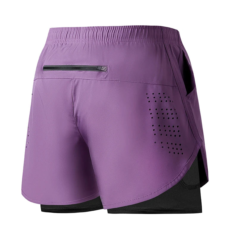 Men’s Quick-Dry Double Layer Running and Training Shorts Black Fitness Workout Gym Shorts