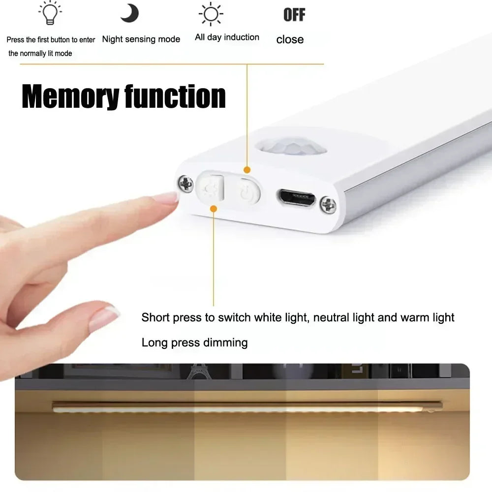 Motion Sensor LED Night Light – 3-Color Dimmable, USB Rechargeable, Magnetic Wall Lamp