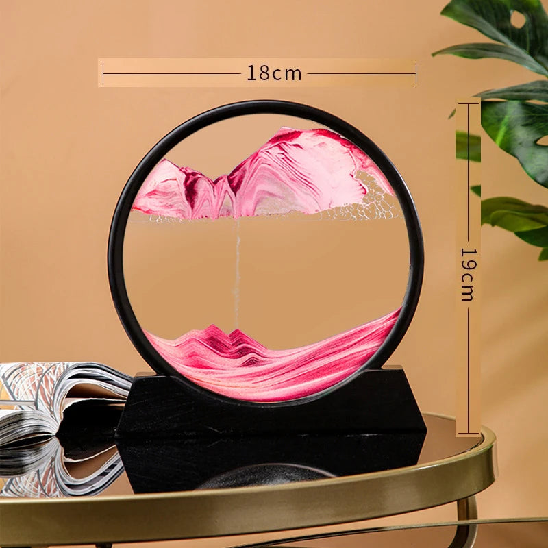 3D Moving Sand Art Picture - 7 Inch Round Glass Ocean Sandscape Hourglass Quick Sand Painting for Home Decor