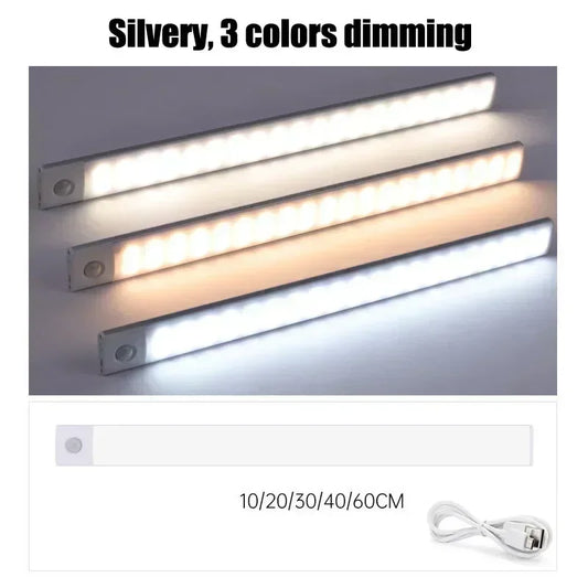 Motion Sensor LED Night Light – 3-Color Dimmable, USB Rechargeable, Magnetic Wall Lamp