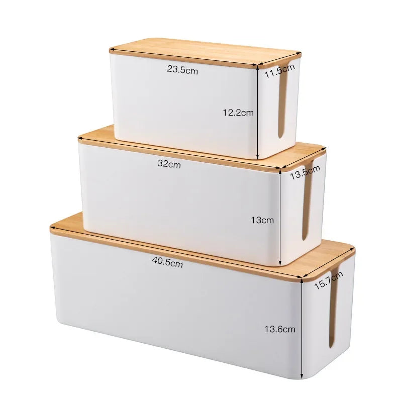 Elegant Bamboo Cable Management Box with Wire Organizer and Power Cord Storage for Desk, Home, or Office