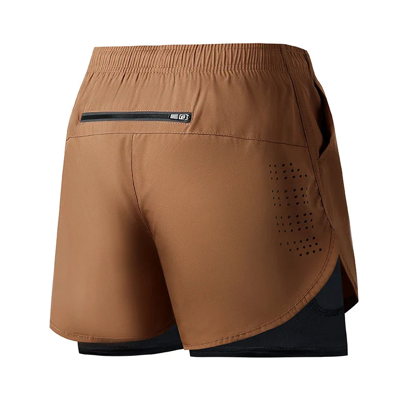 Men’s Quick-Dry Double Layer Running and Training Shorts Black Fitness Workout Gym Shorts