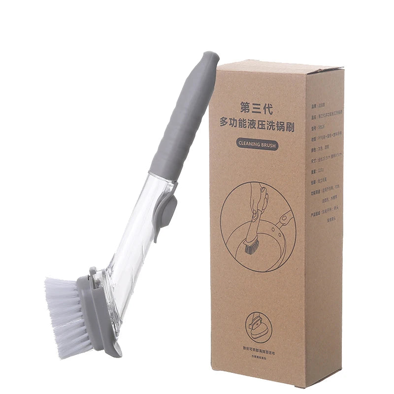 2-in-1 Long Handle Dishwashing Brush with Removable Sponge and Soap Dispenser – Kitchen Cleaning Tool