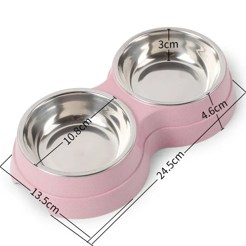 Double Pet Bowls for Cats & Dogs – Stainless Steel Food & Water Feeder – Non-Toxic, Durable, Small Pet Feeding Dish