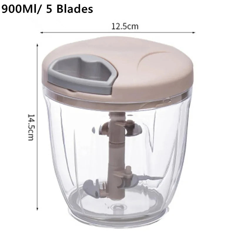 Manual Hand Pull Food Chopper – 500/900ML Meat Mincer, Garlic Crusher, Onion & Veggie Grinder