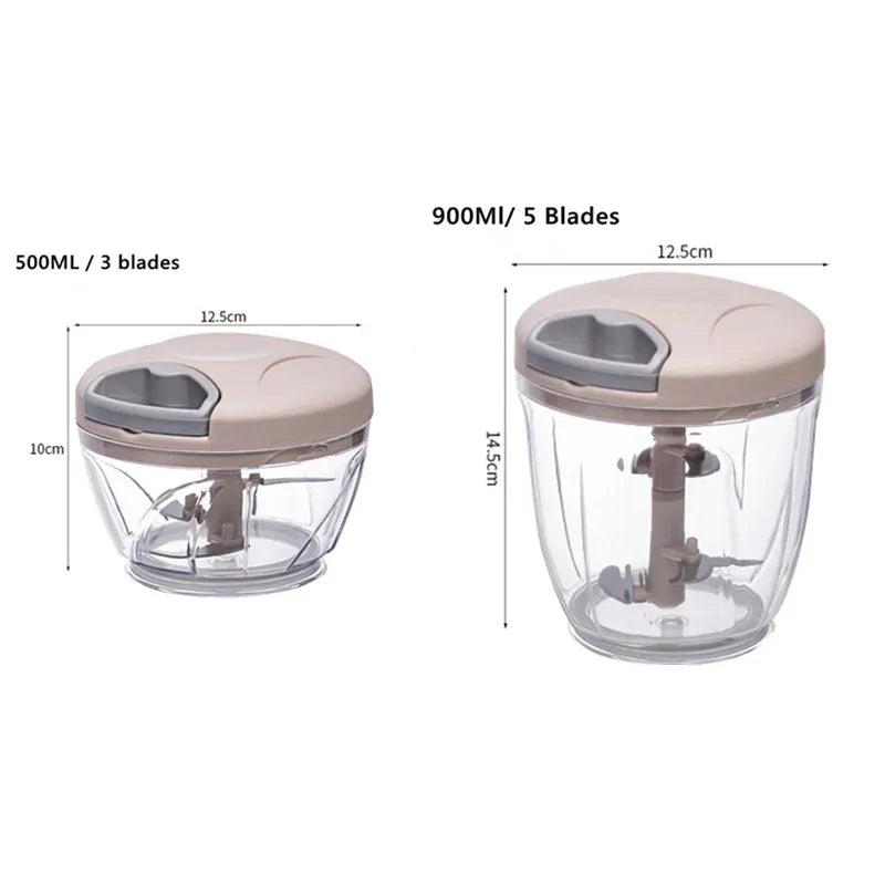 Manual Hand Pull Food Chopper – 500/900ML Meat Mincer, Garlic Crusher, Onion & Veggie Grinder