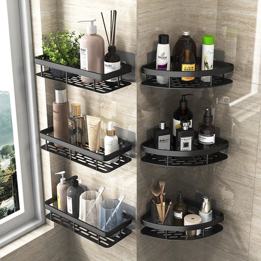 Aluminum Bathroom Shelf – No-Drill Wall-Mounted Shower Organizer for Shampoo and Makeup Storage