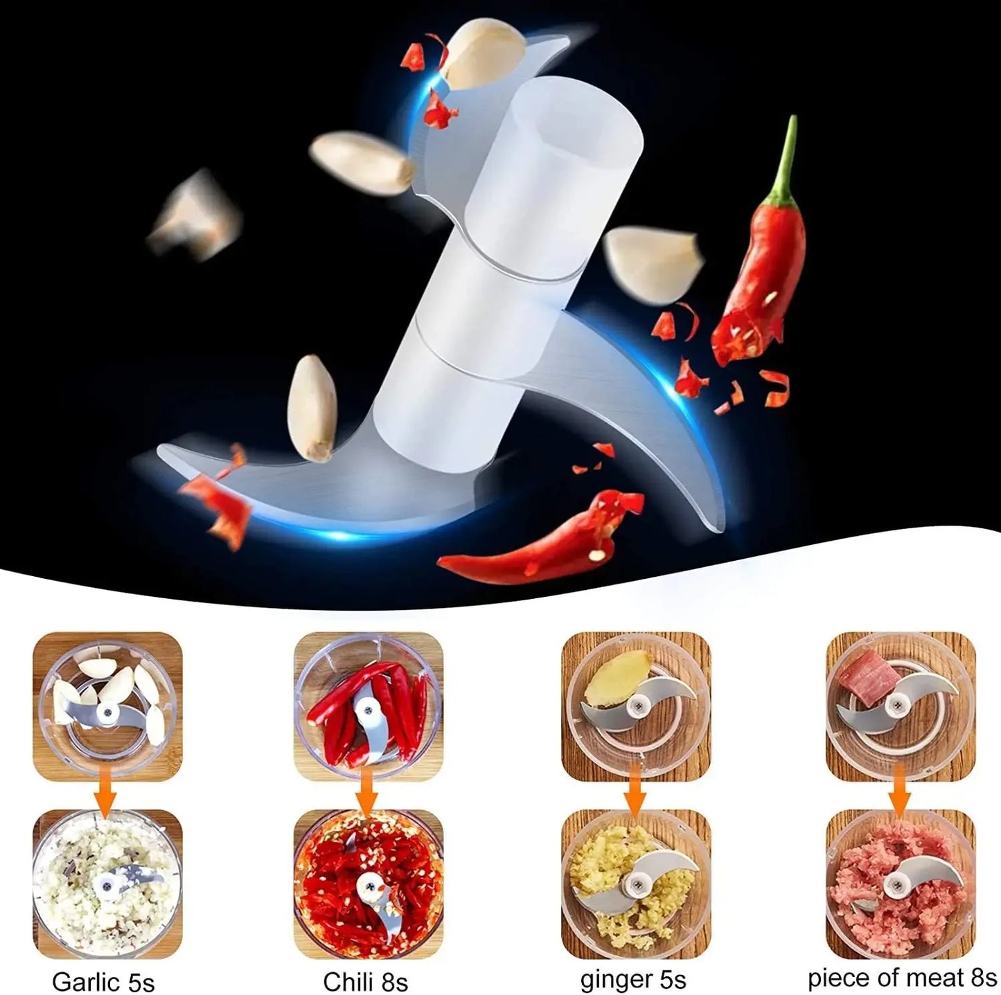 Electric Garlic Chopper – 100ML/250ML Mini Food Processor, Meat & Veggie Crusher