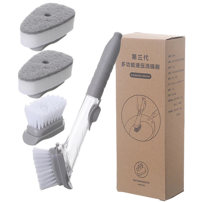 2-in-1 Long Handle Dishwashing Brush with Removable Sponge and Soap Dispenser – Kitchen Cleaning Tool