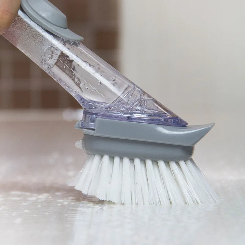 2-in-1 Long Handle Dishwashing Brush with Removable Sponge and Soap Dispenser – Kitchen Cleaning Tool