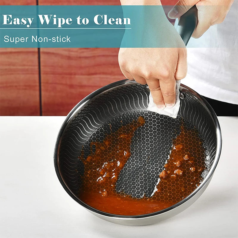 Stainless Steel Nonstick Frying Pan with Lid – Honeycomb Skillet for Induction, Gas & Electric Cooktops