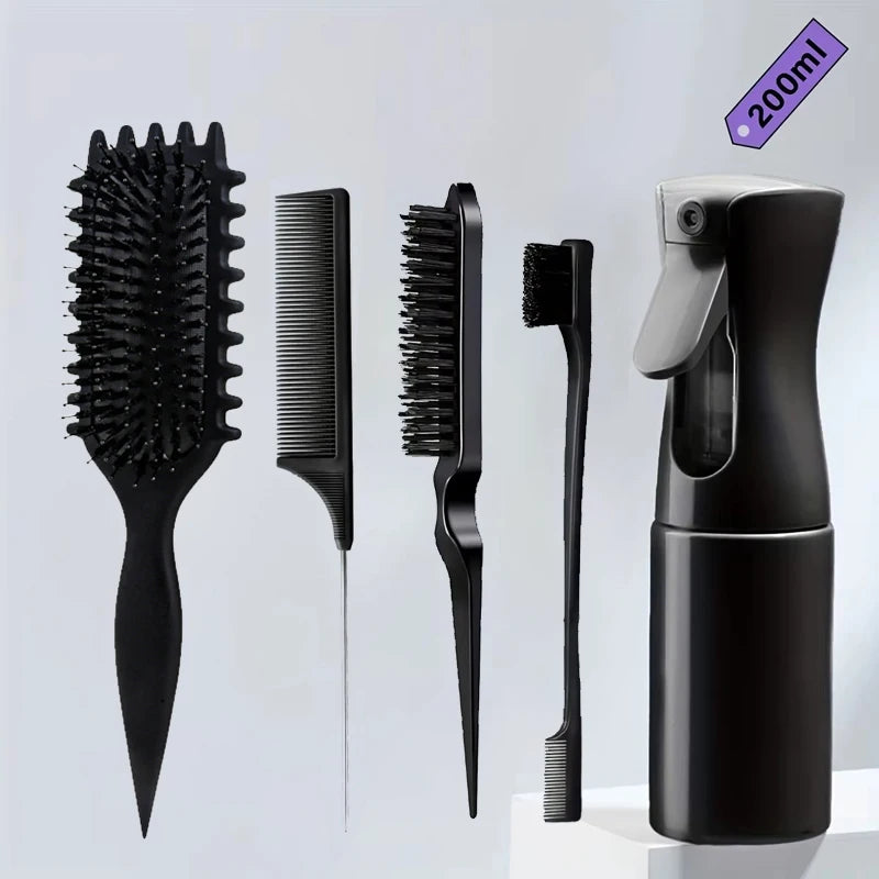 5Pcs Curl Candy Brush, Curved Rat Tail Comb, and Edge Control Brush