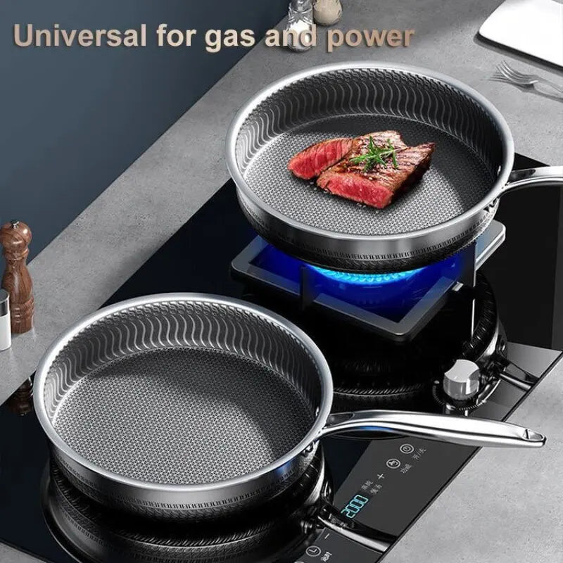 Stainless Steel Nonstick Frying Pan with Lid – Honeycomb Skillet for Induction, Gas & Electric Cooktops