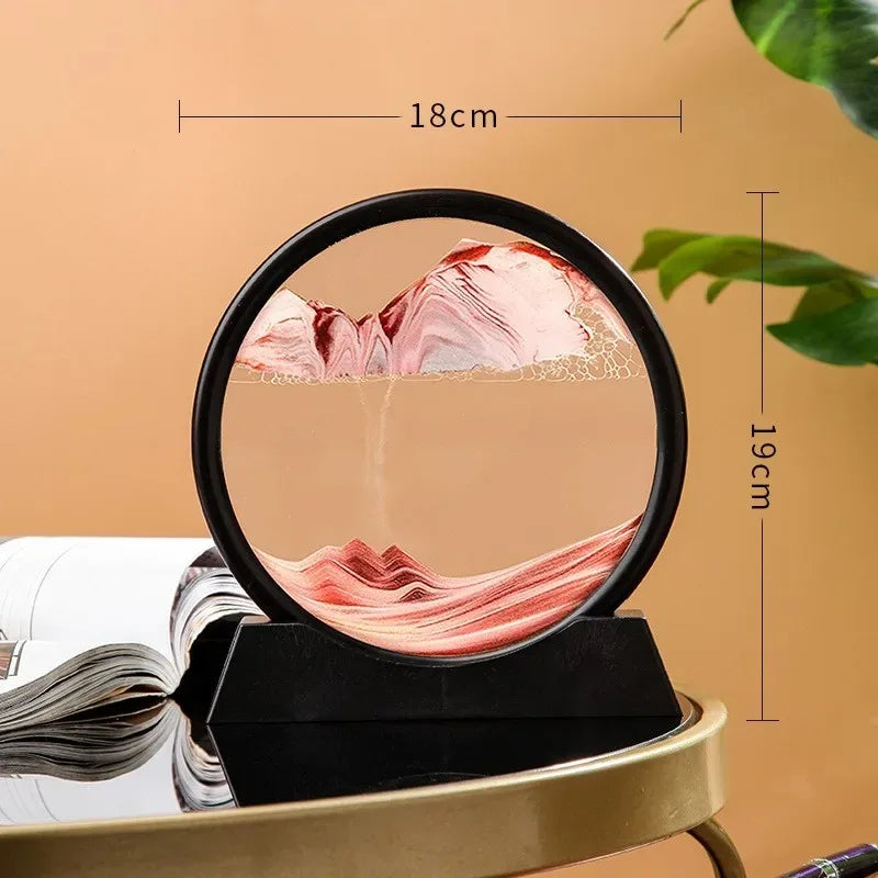 3D Moving Sand Art Picture - 7 Inch Round Glass Ocean Sandscape Hourglass Quick Sand Painting for Home Decor